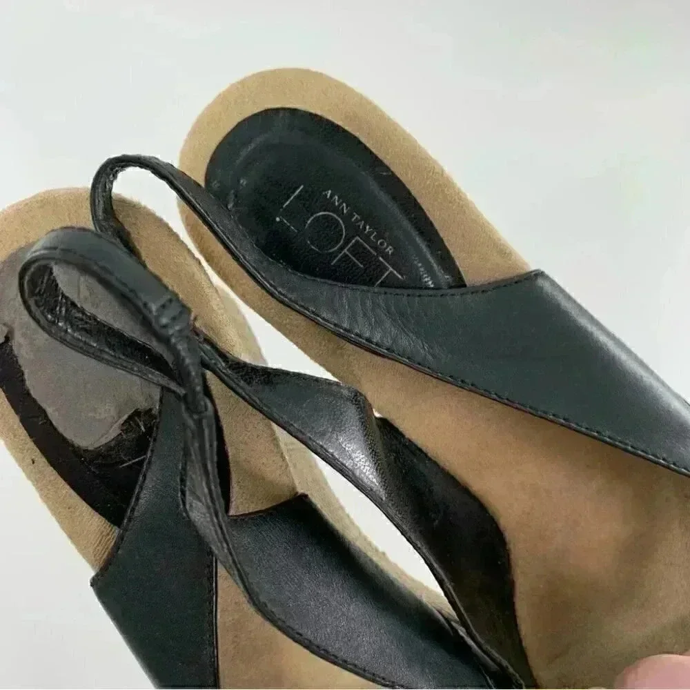 Ann Taylor loft womens sandals size 8 navy blue leather wedge Espadrilles